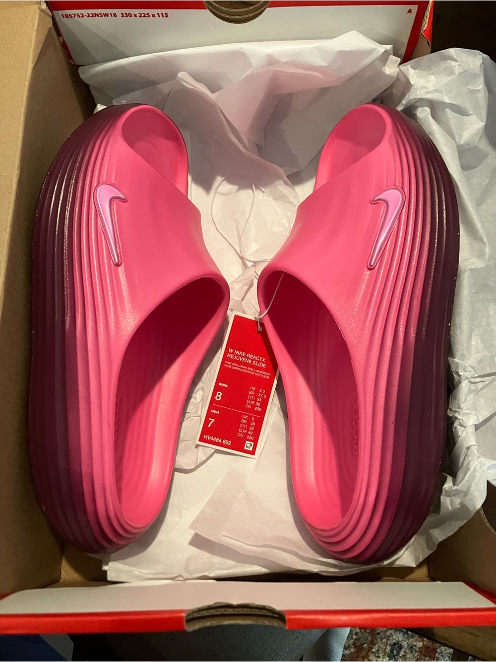 Women’s sz 8 Nike Reactx slide Pink to Magenta Gradient Slide Sandals